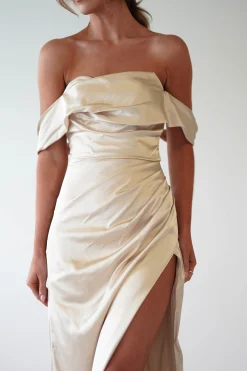 Beth Draped Silky Satin Gown | Champagne