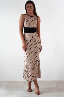 Bianca Polka Dot Mesh Maxi Dress | Beige