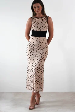 Bianca Polka Dot Mesh Maxi Dress | Beige