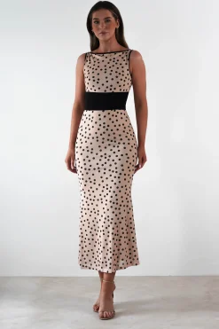 Bianca Polka Dot Mesh Maxi Dress | Beige