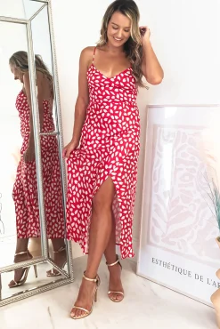 Billy Printed Satin Midi Dress | Red