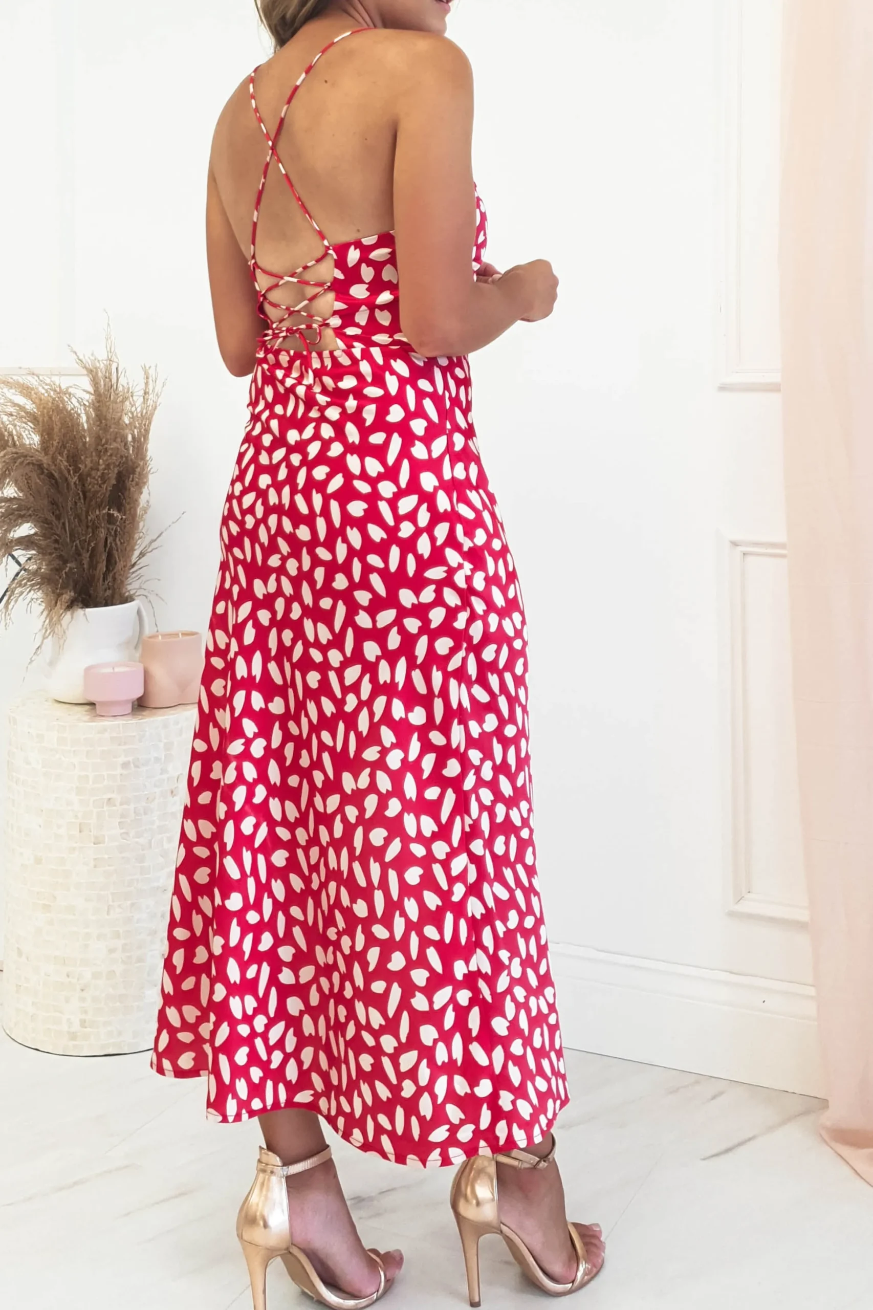 Billy Printed Satin Midi Dress | Red