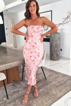 Bloom Strapless Midi Dress | Pink Floral