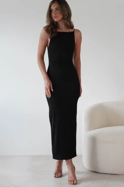 Brighton Textured Bodycon Midaxi Dress | Black