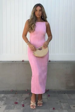 Brighton Textured Bodycon Midaxi Dress | Pink