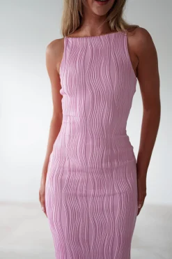 Brighton Textured Bodycon Midaxi Dress | Pink