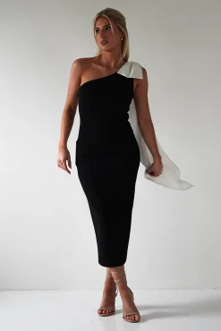 Camella Bodycon Bow Detail Midi Dress | Black
