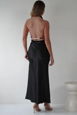 Capriana Pearl Back Maxi Dress | Black