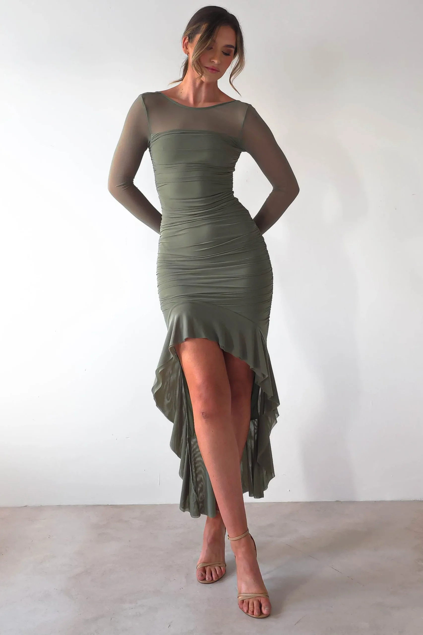 Carlson Mesh Midaxi Dress | Olive