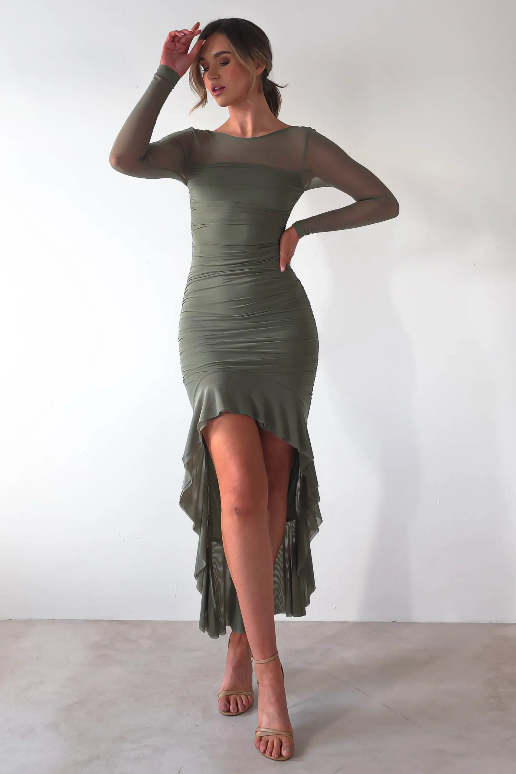 Carlson Mesh Midaxi Dress | Olive