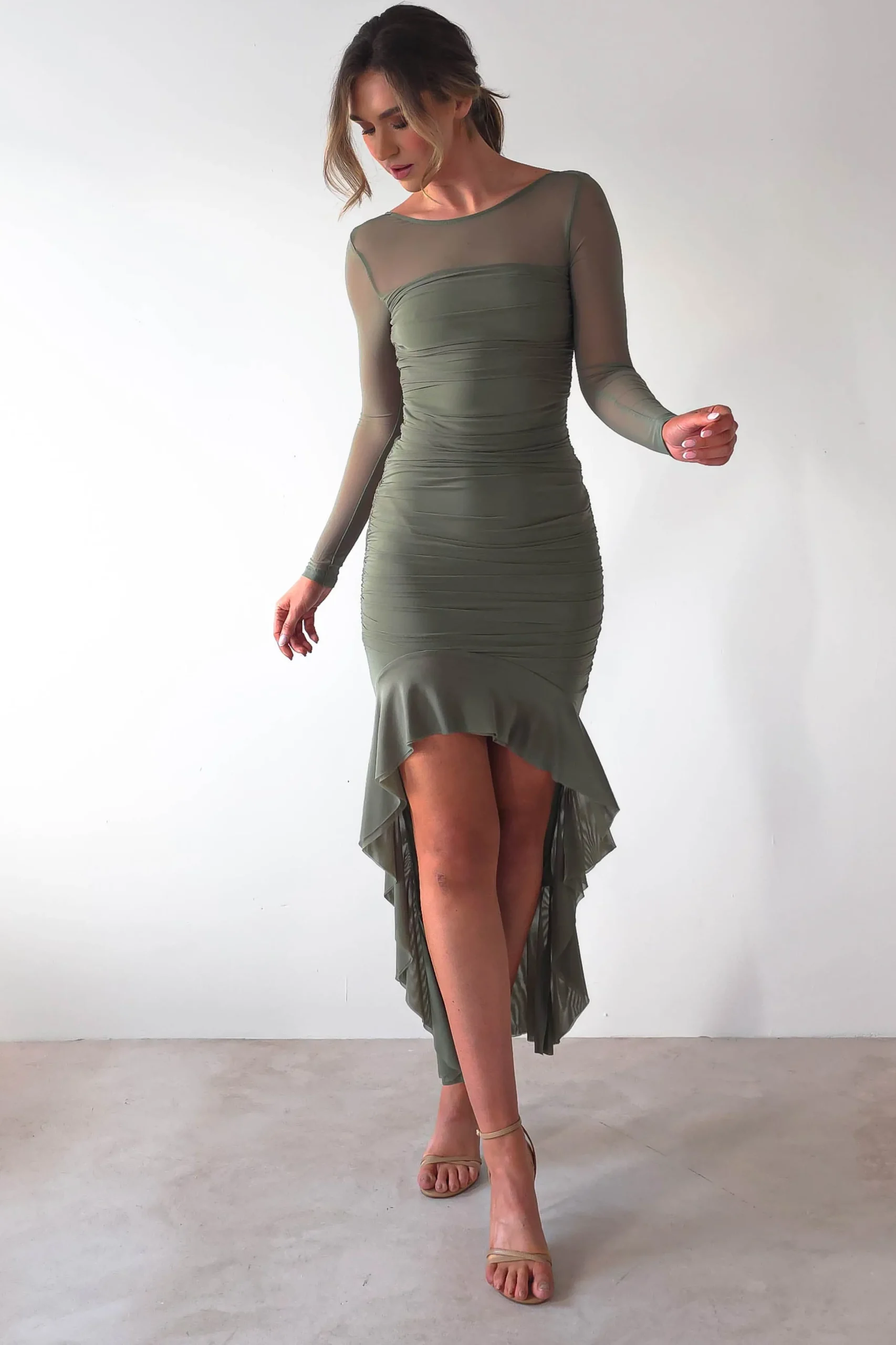 Carlson Mesh Midaxi Dress | Olive