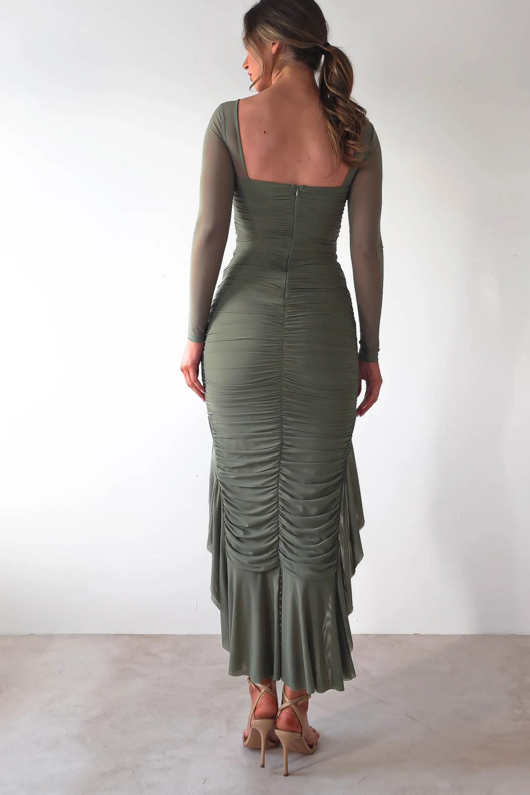 Carlson Mesh Midaxi Dress | Olive