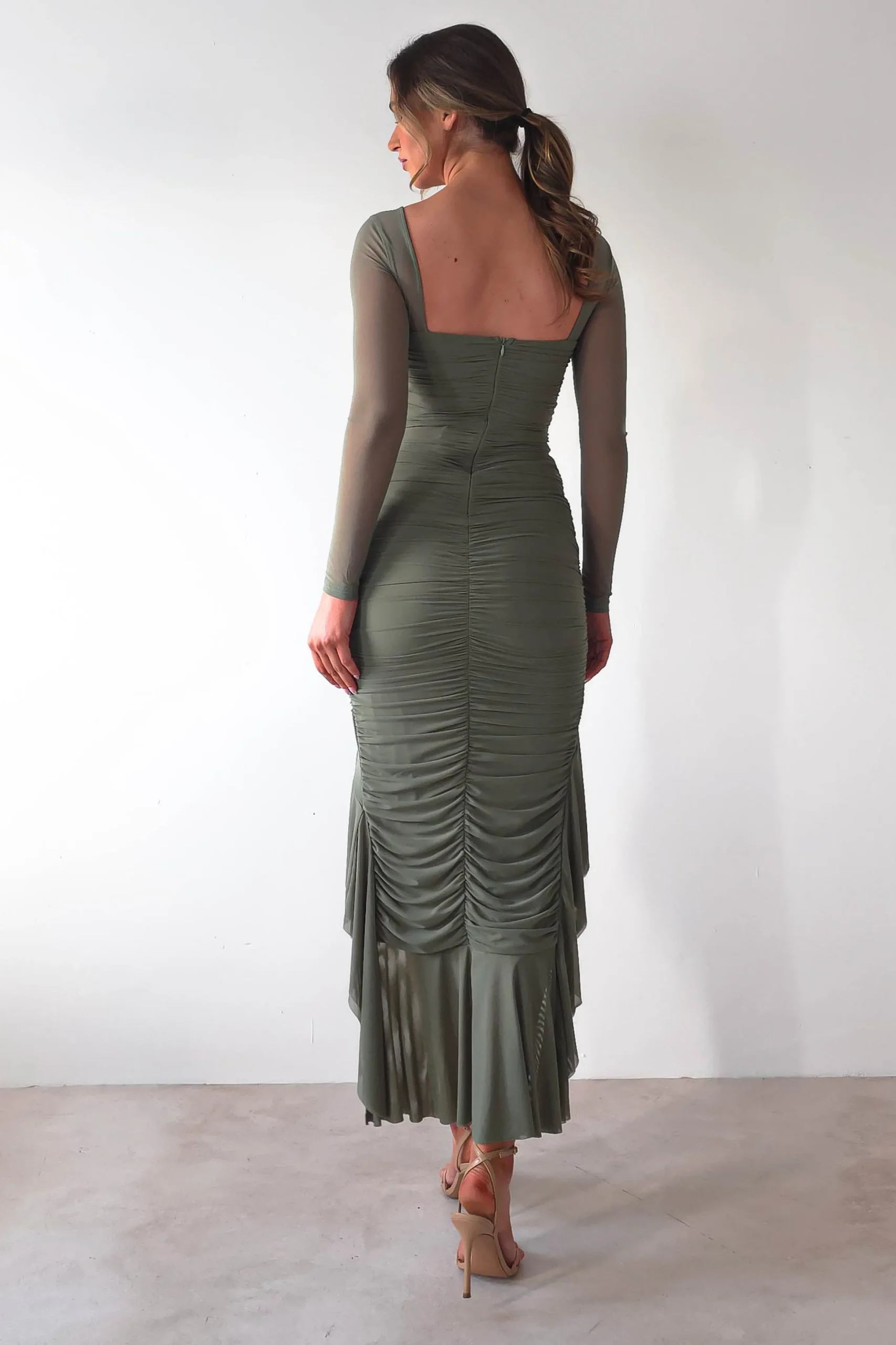 Carlson Mesh Midaxi Dress | Olive