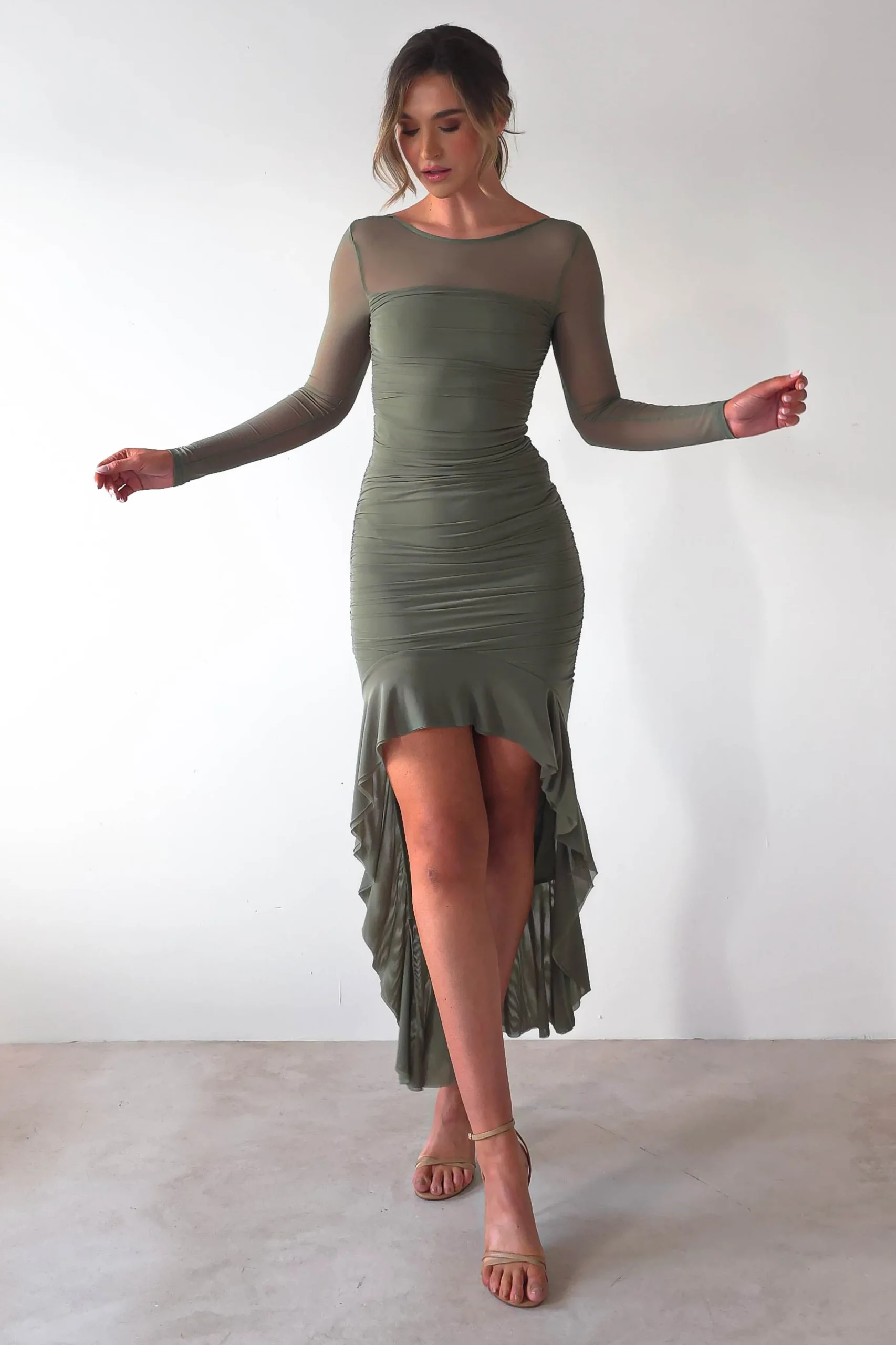 Carlson Mesh Midaxi Dress | Olive