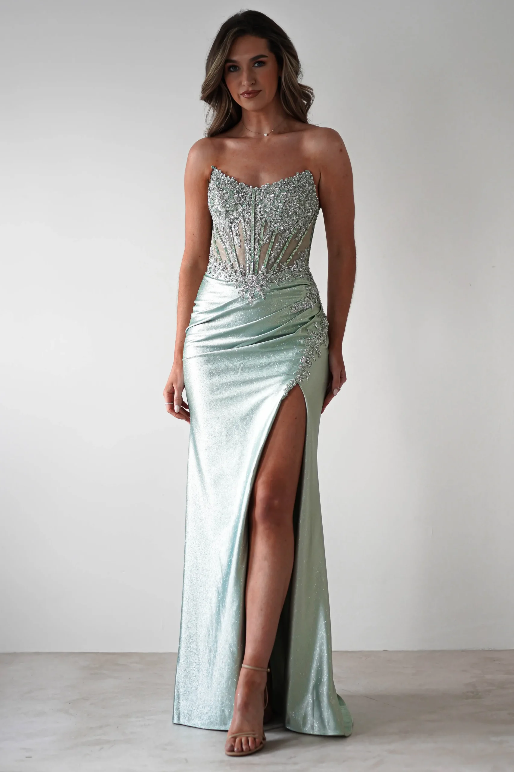 Caspian Embellished Bodycon Gown | Light Green