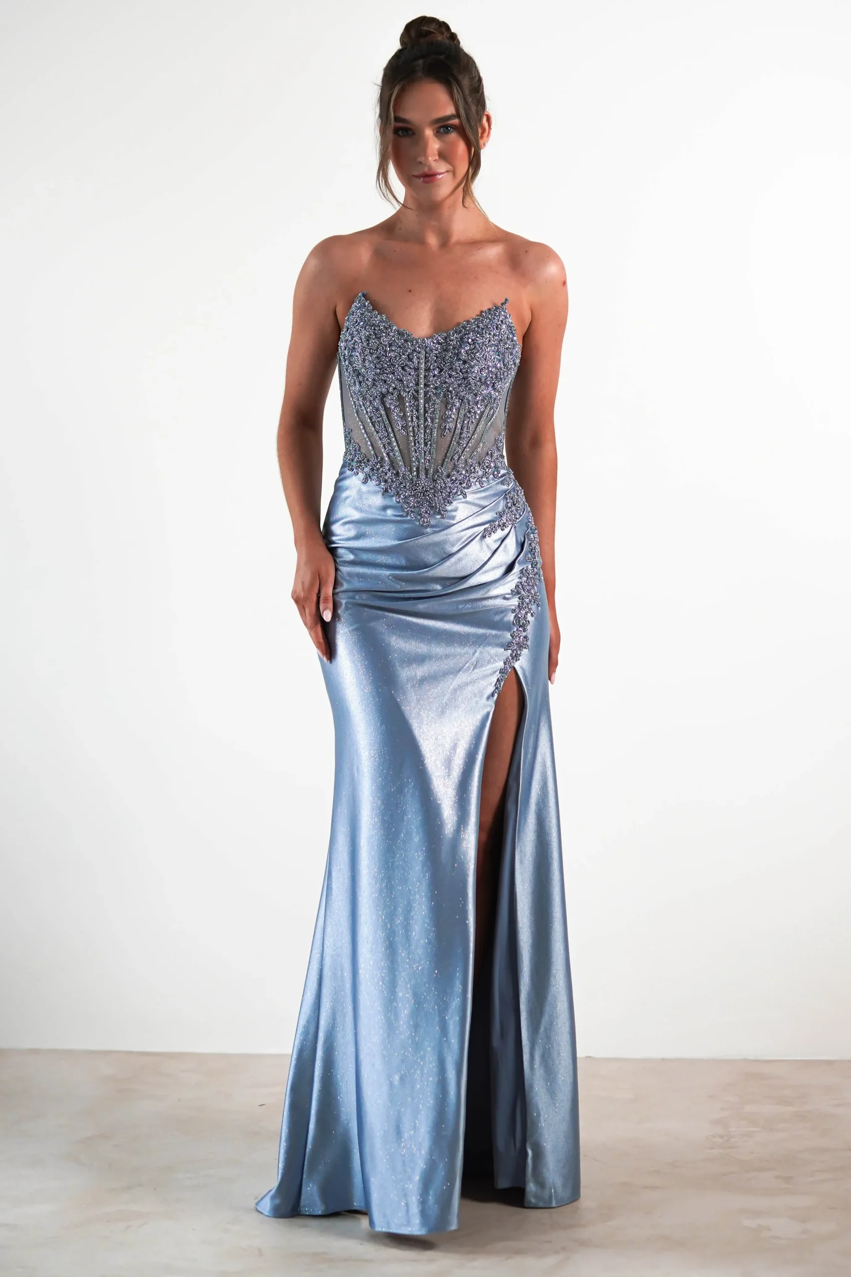 Caspian Embellished Bodycon Gown | Dusty Blue