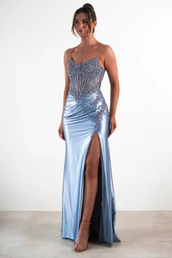 Caspian Embellished Bodycon Gown | Dusty Blue
