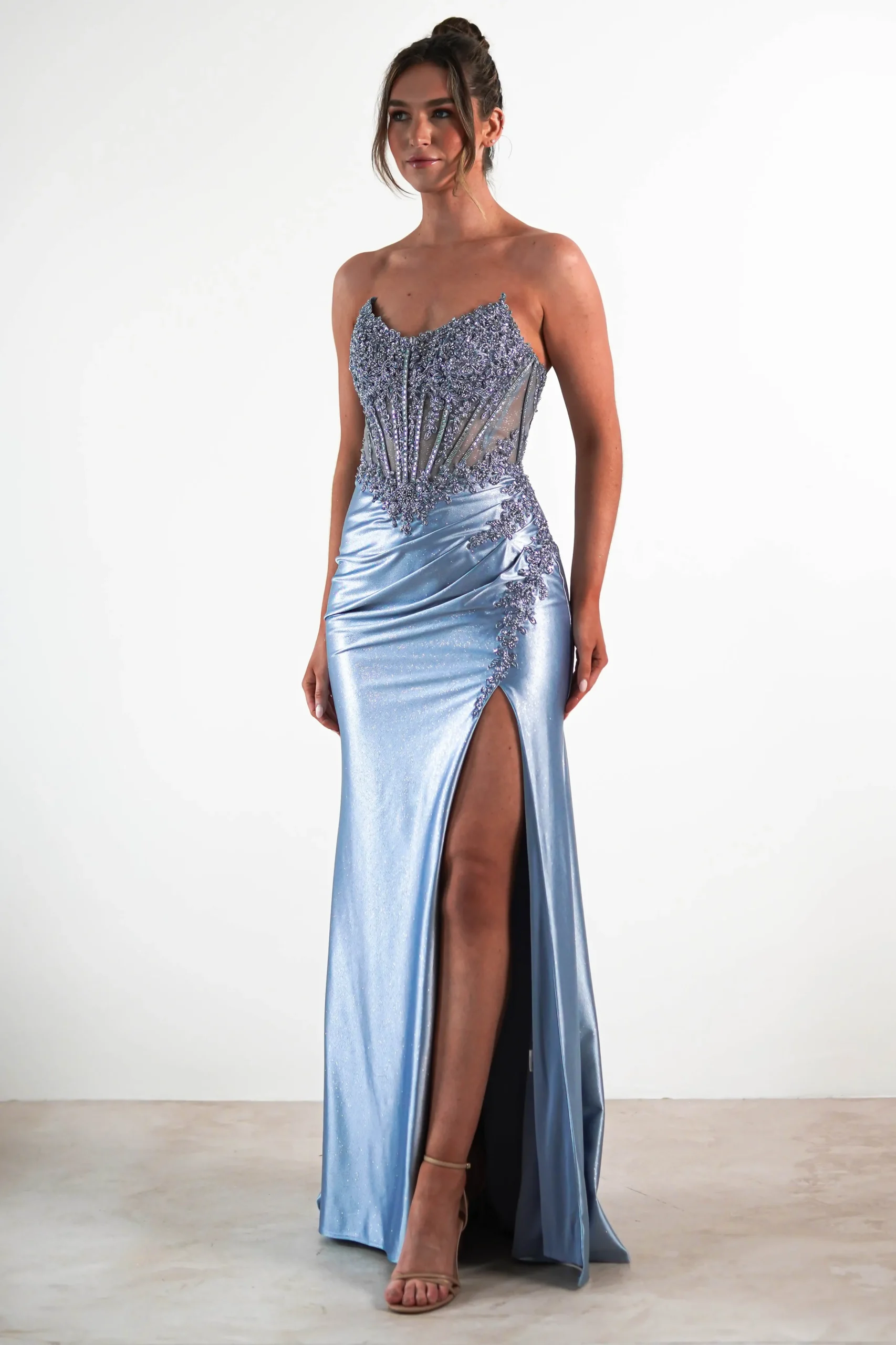 Caspian Embellished Bodycon Gown | Dusty Blue
