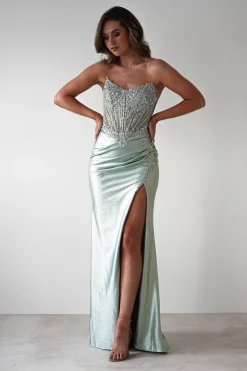Caspian Embellished Bodycon Gown | Light Green