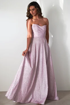 Cassia Strapless Glitter Aline Gown | Pink