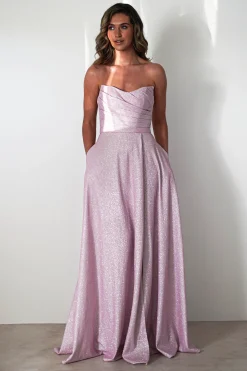 Cassia Strapless Glitter Aline Gown | Pink