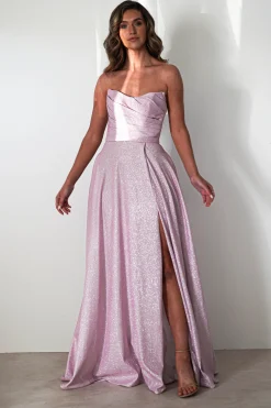 Cassia Strapless Glitter Aline Gown | Pink