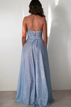 Cassia Strapless Glitter Aline Gown | Blue