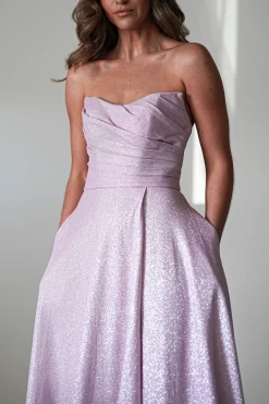 Cassia Strapless Glitter Aline Gown | Pink