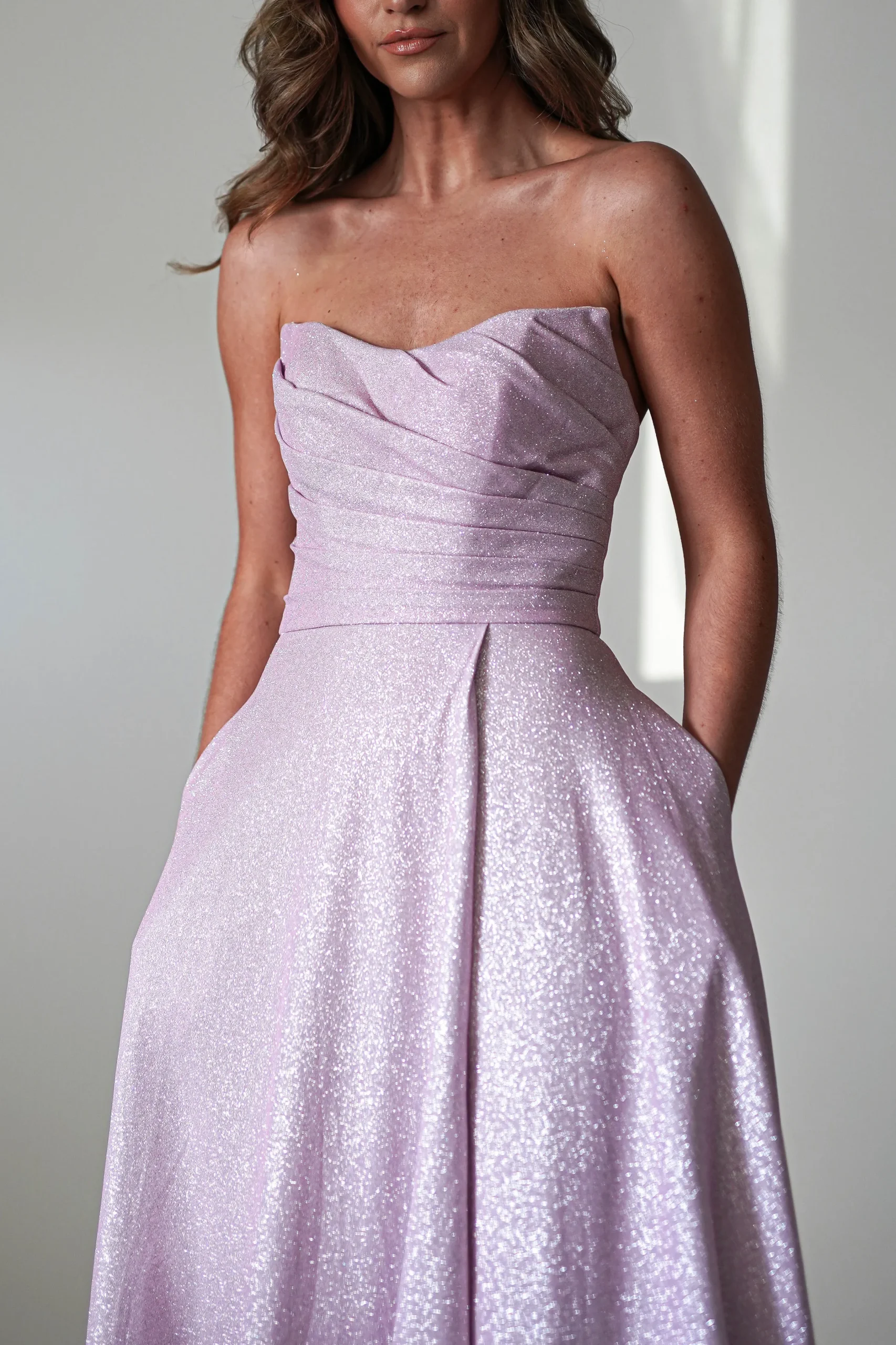 Cassia Strapless Glitter Aline Gown | Pink