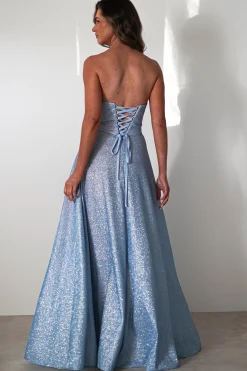 Cassia Strapless Glitter Aline Gown | Blue