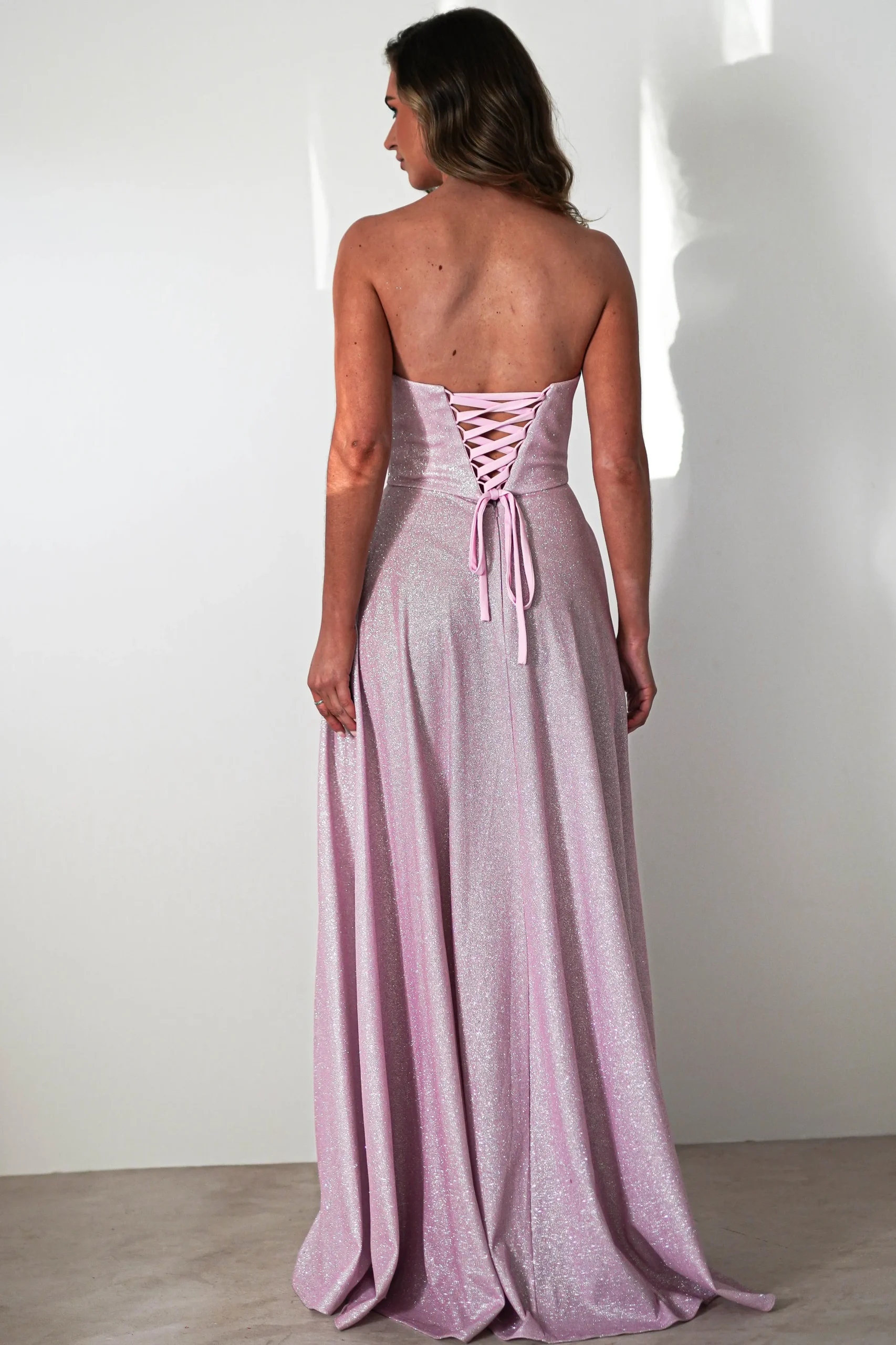 Cassia Strapless Glitter Aline Gown | Pink