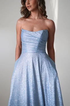 Cassia Strapless Glitter Aline Gown | Blue