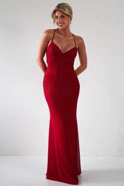 Cataleya Rhinestone Bodycon Gown | Red