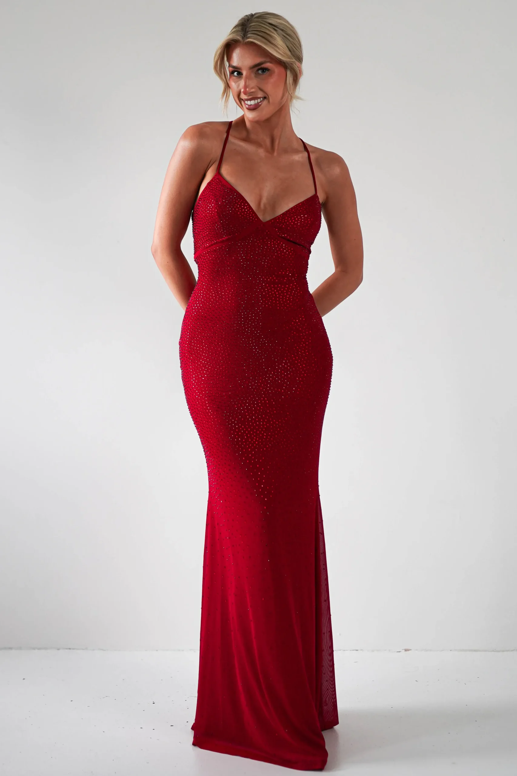 Cataleya Rhinestone Bodycon Gown | Red