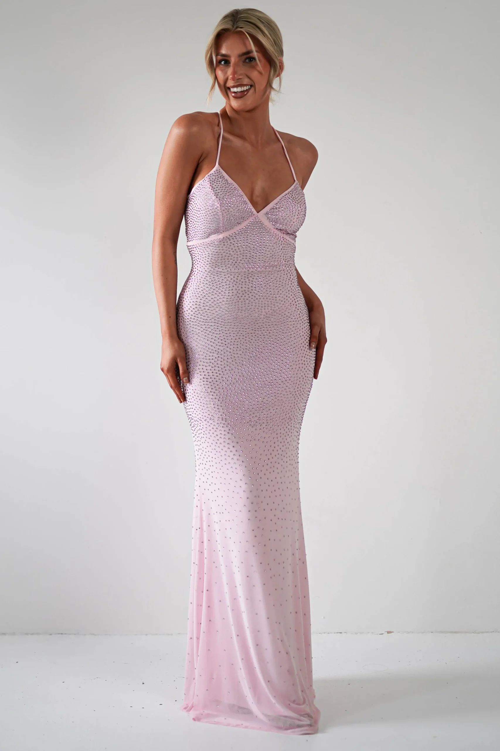 Cataleya Rhinestone Bodycon Gown | Pink