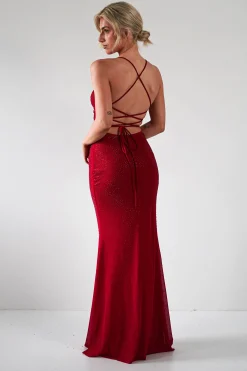 Cataleya Rhinestone Bodycon Gown | Red
