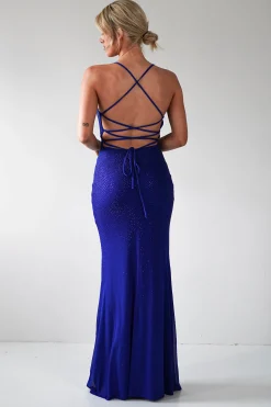 Cataleya Rhinestone Bodycon Gown | Royal Blue