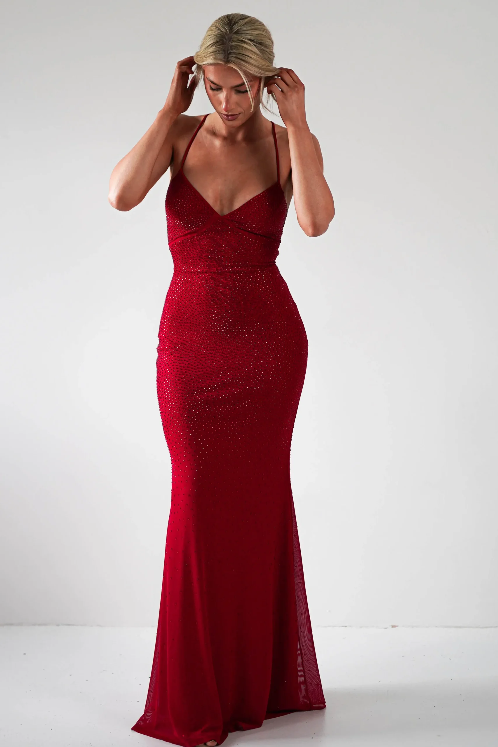Cataleya Rhinestone Bodycon Gown | Red