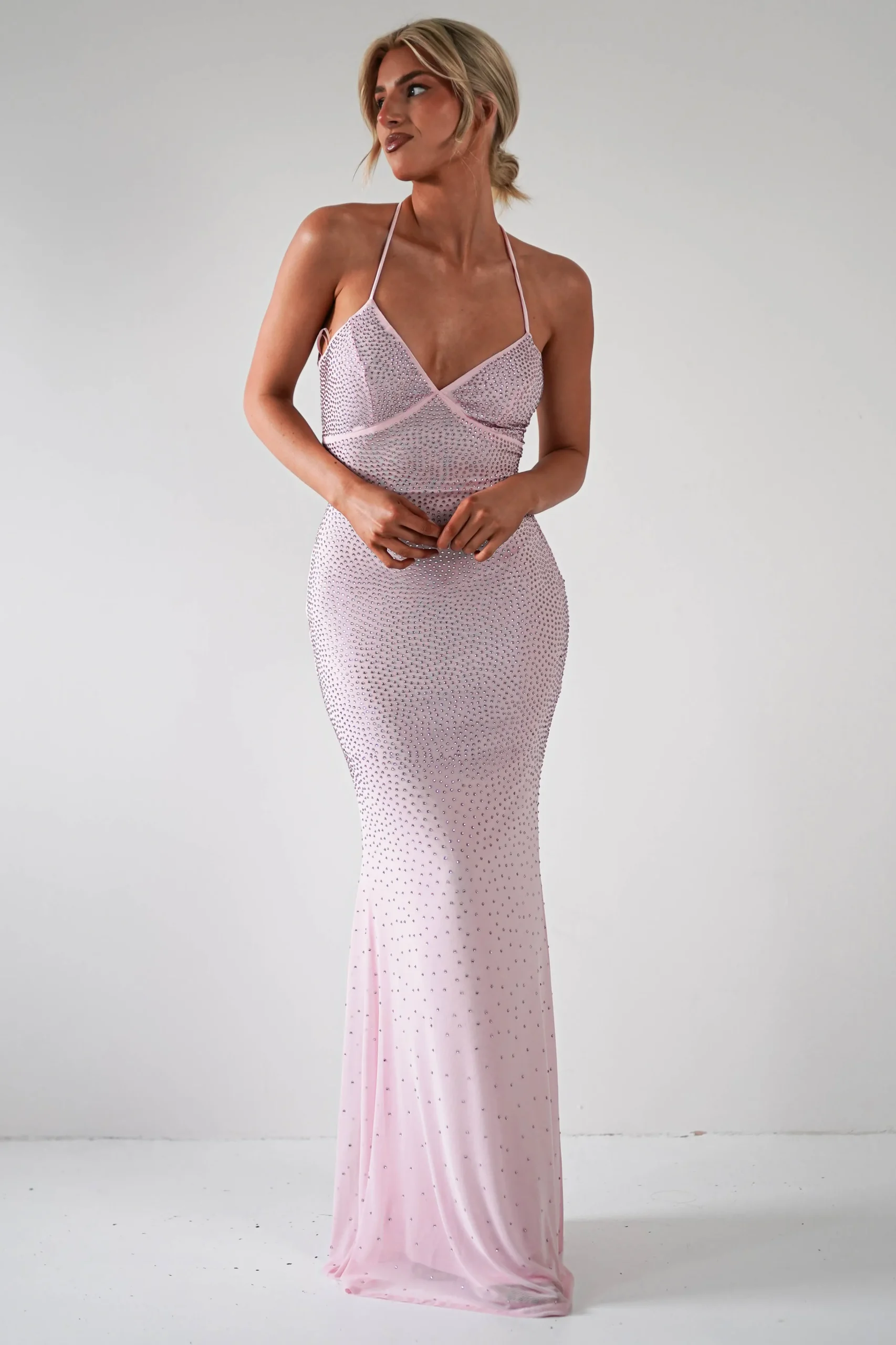 Cataleya Rhinestone Bodycon Gown | Pink