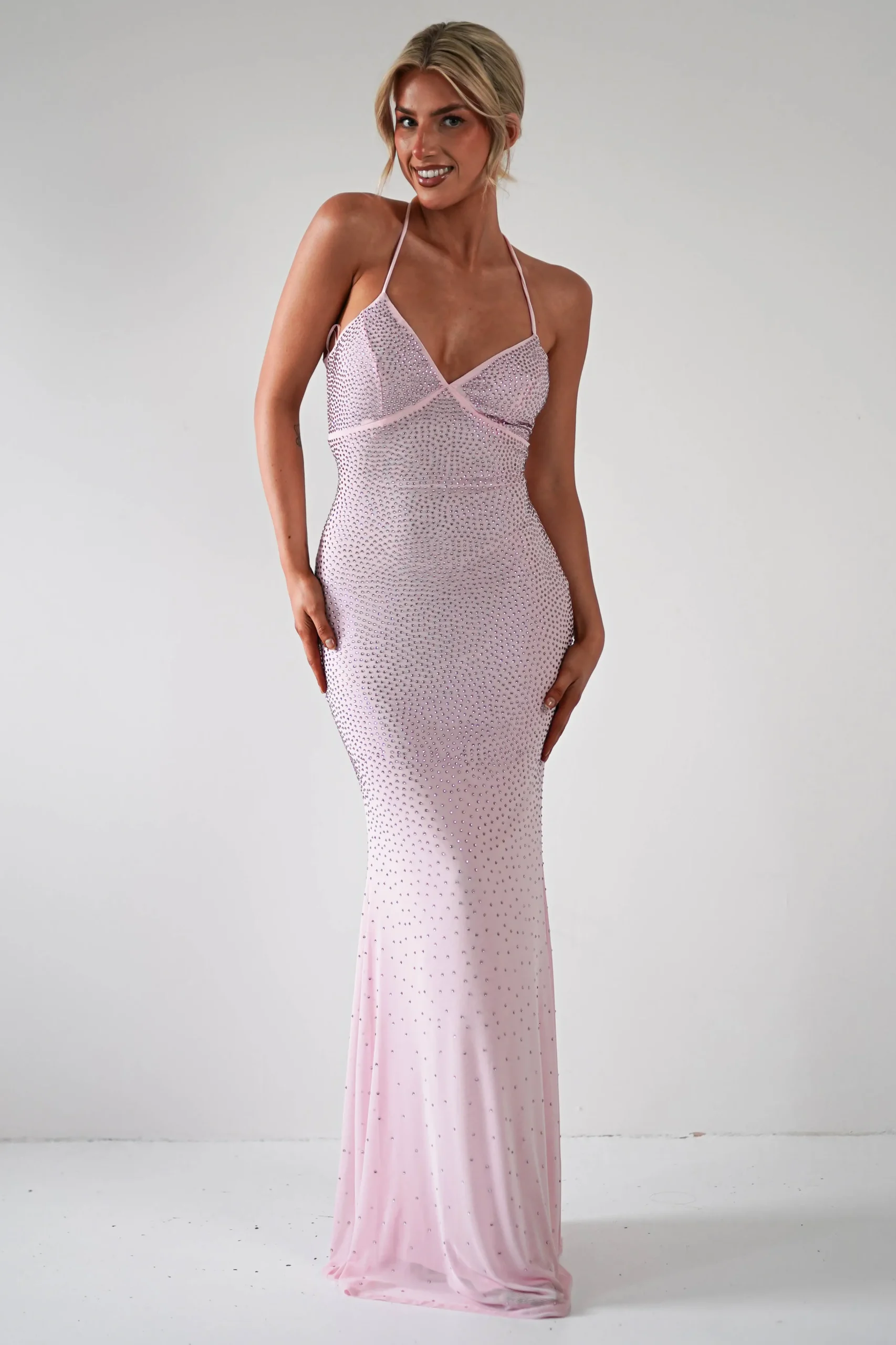 Cataleya Rhinestone Bodycon Gown | Pink