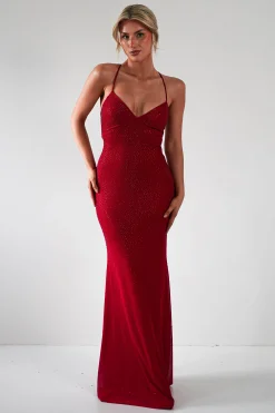 Cataleya Rhinestone Bodycon Gown | Red