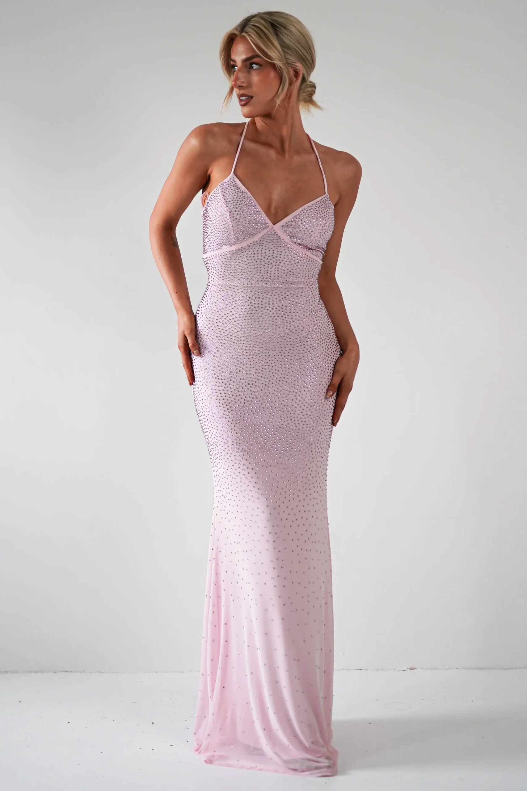 Cataleya Rhinestone Bodycon Gown | Pink