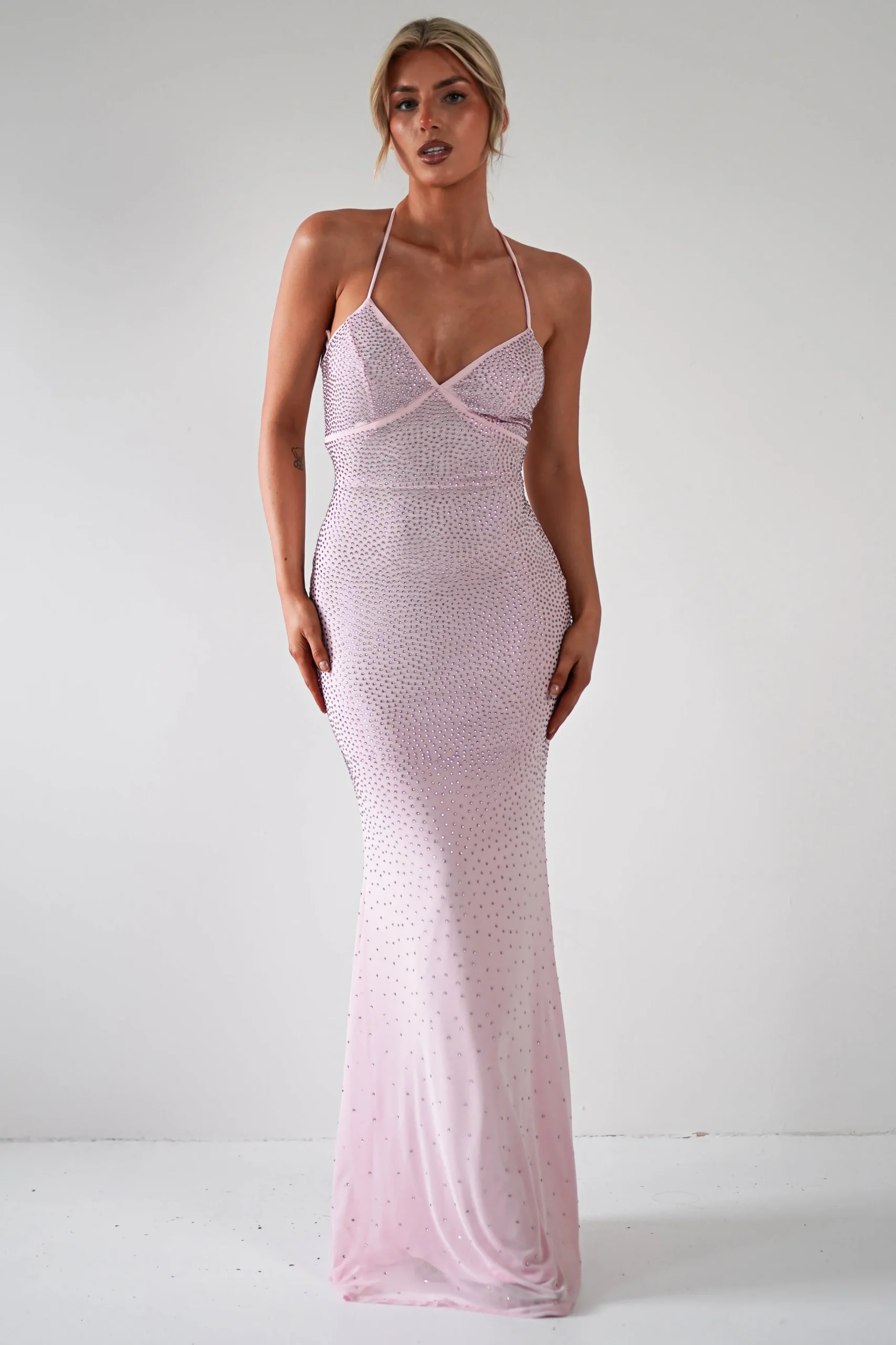 Cataleya Rhinestone Bodycon Gown | Pink