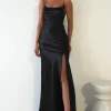 Celinee Satin Maxi Gown | Black