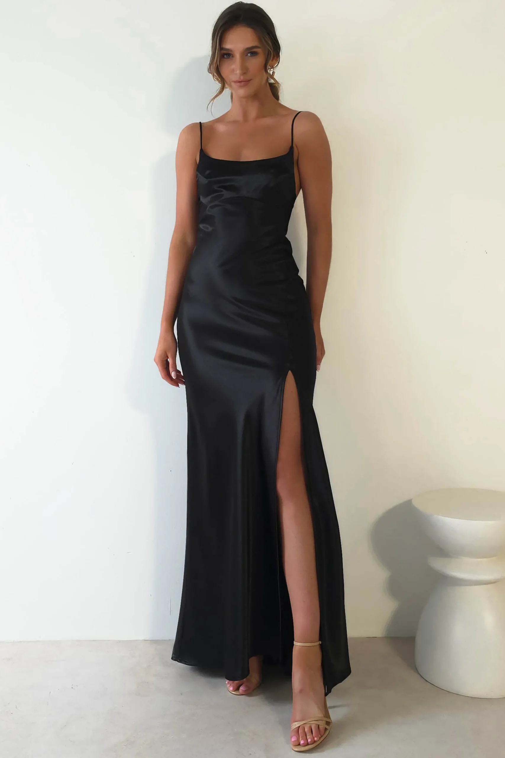 Celinee Satin Maxi Gown | Black