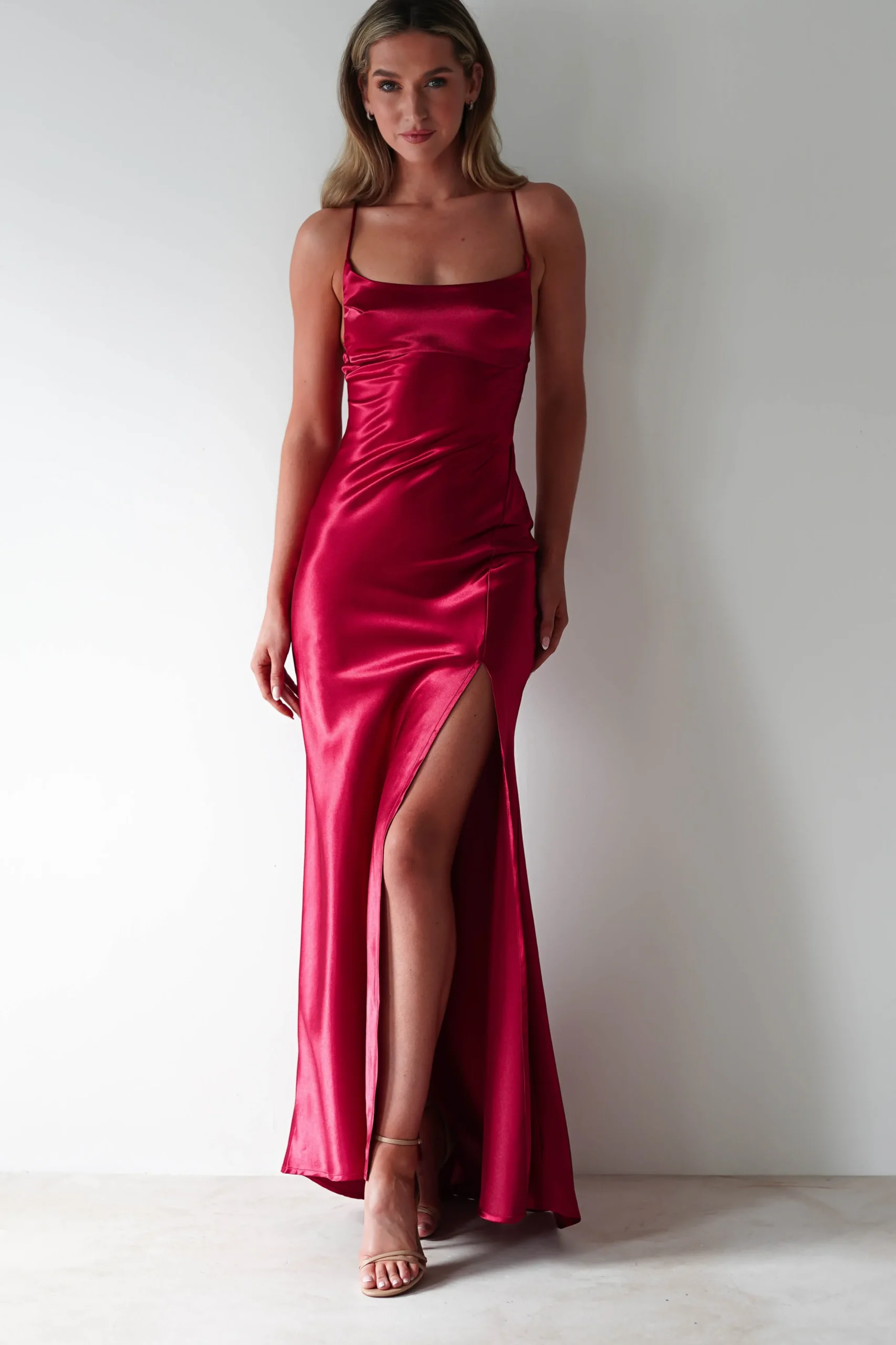 Celinee Satin Maxi Gown | Red