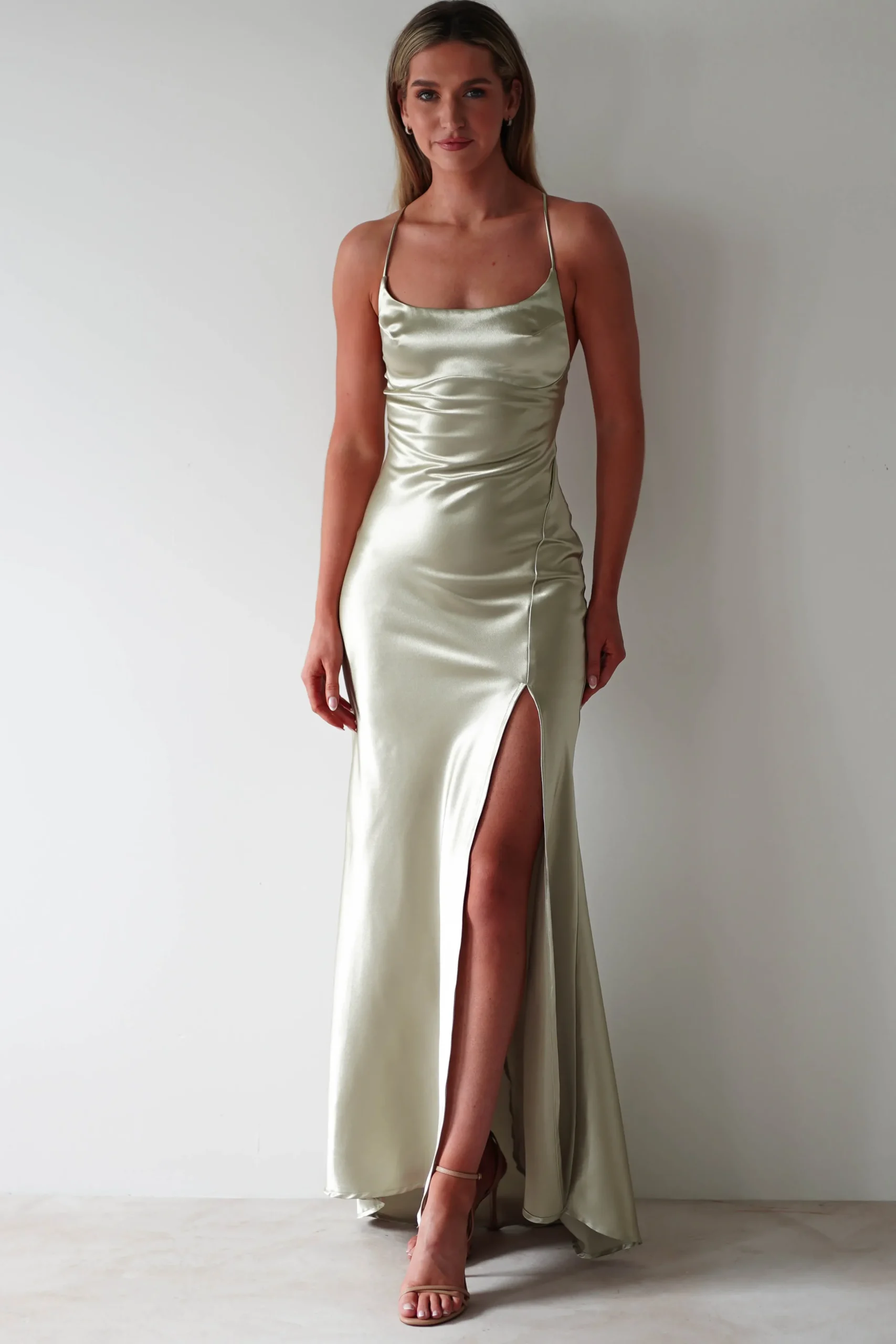 Celinee Satin Maxi Gown | Sage