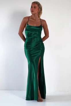 Celinee Satin Maxi Gown | Emerald Green