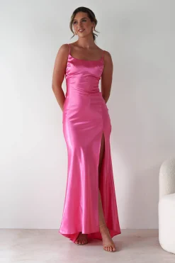 Celinee Satin Maxi Gown | Hot Pink