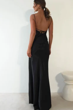 Celinee Satin Maxi Gown | Black